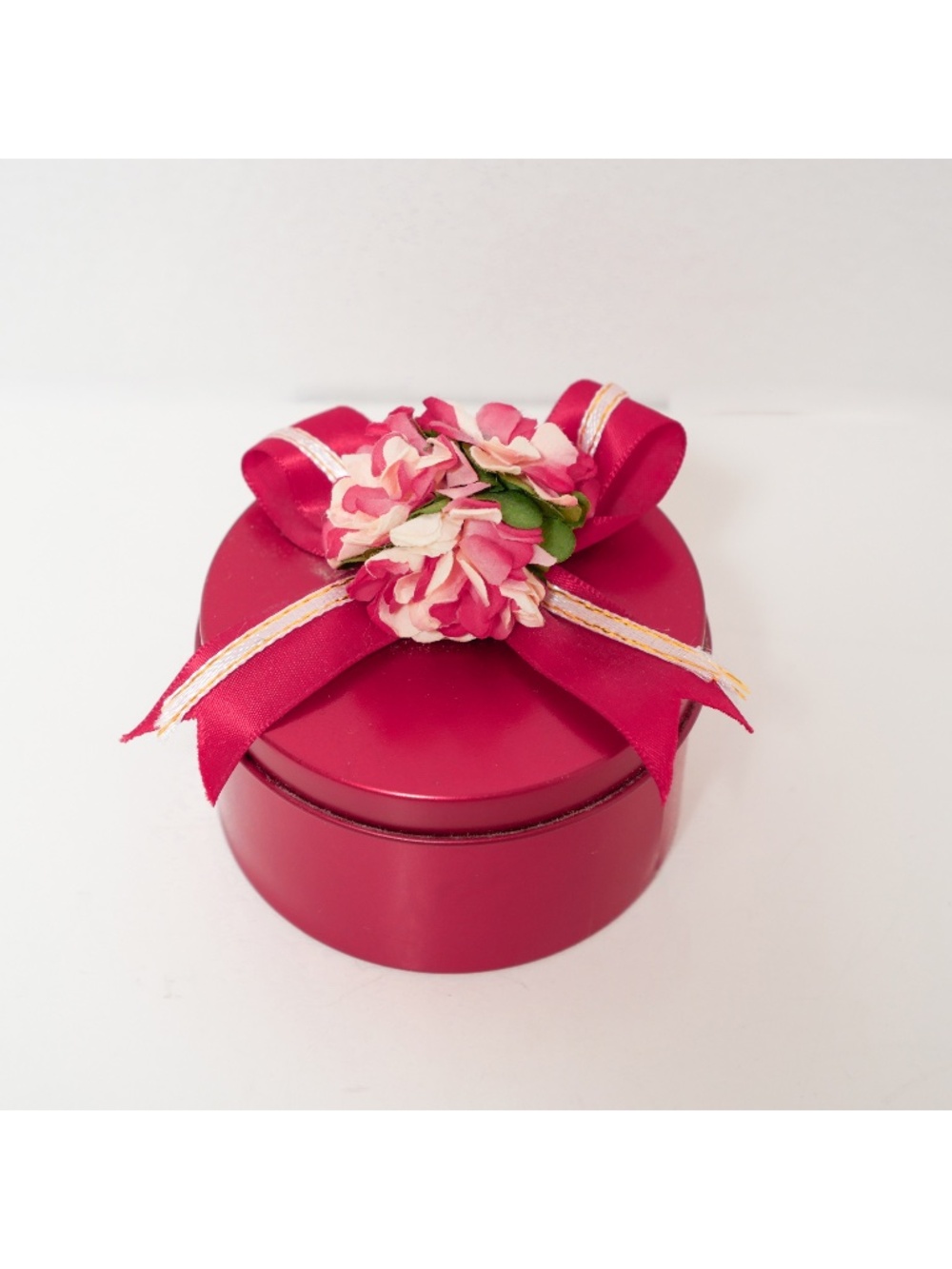 NWOT - small round tin with paper flowers